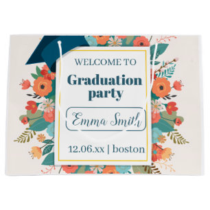 Pink and Orange Floral Graduation Party Welcome Large Gift Bag