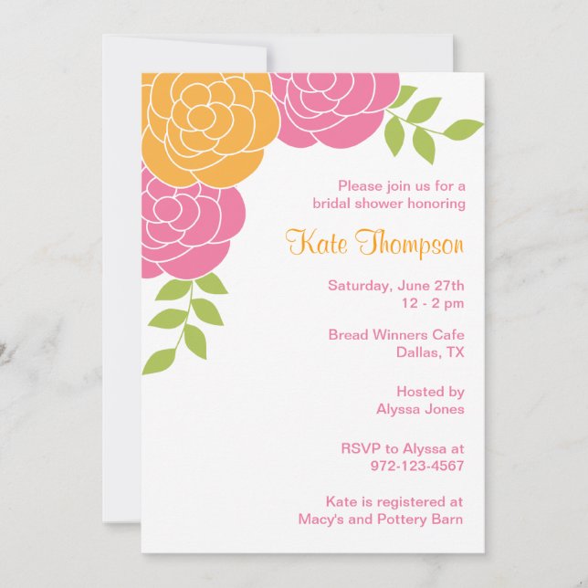 Pink and Orange Floral Invitations (Front)