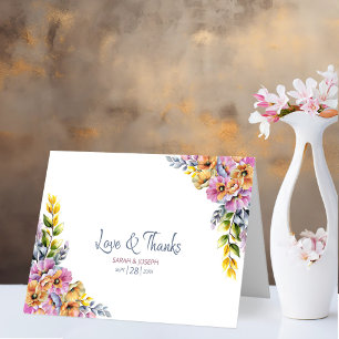 Pink and Orange Floral Love and Thanks Wedding Thank You Card