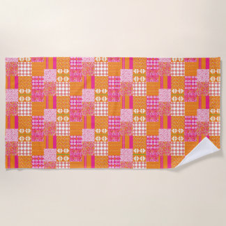 Pink and orange floral patchwork Beach Towel