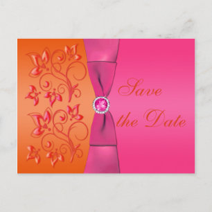 Pink and Orange Floral Save the Date Postcard