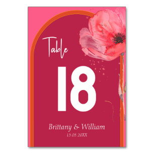 Pink and Orange Floral Summer Wedding  Table Number