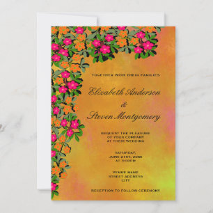 Pink and Orange Floral Themed Wedding Invitation