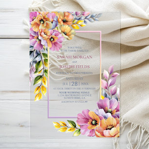 Pink and Orange Floral Wedding Acrylic Invitations