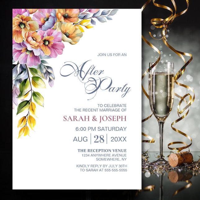 Pink and Orange Floral Wedding After Party Invitation (Creator Uploaded)