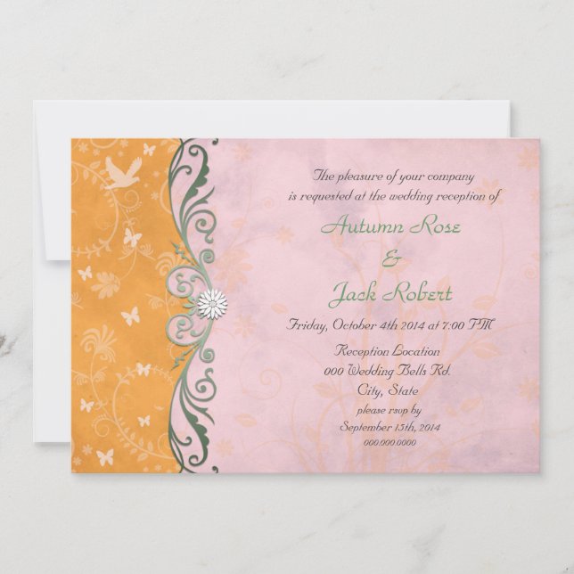 Pink and Orange Floral Wedding Reception Invitation (Front)