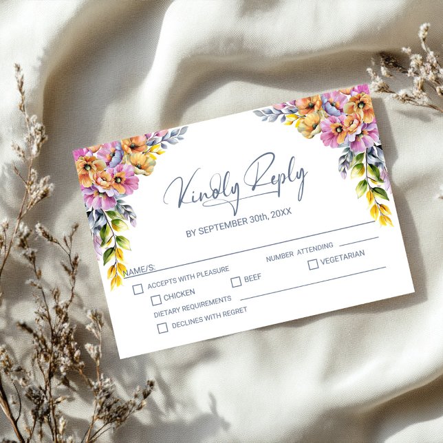 Pink and Orange Floral Wedding RSVP Card (Creator Uploaded)