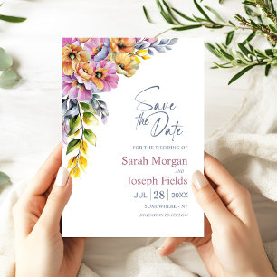 Pink and Orange Floral Wedding Save the Date Invitation