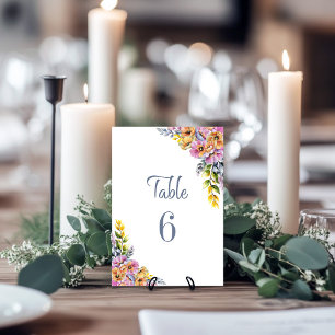 Pink and Orange Floral Wedding Table Number