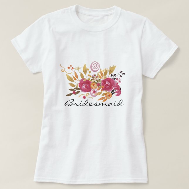 Pink and Orange Flower Bouquet Bridesmaid T-Shirt (Design Front)