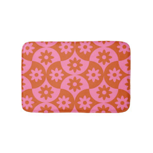 Pink and Orange Flowers on Mid Century Scallop  Bath Mat