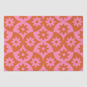 Pink and Orange Flowers on Mid Century Scallop  Tissue Paper