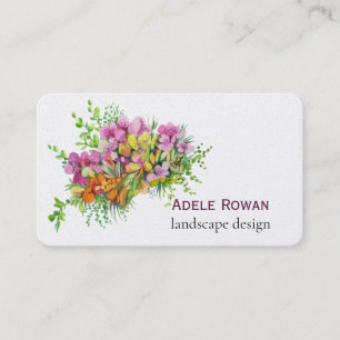 Pink and orange flowers watercolor painting business card