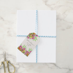 Pink and orange flowers watercolor painting gift tags