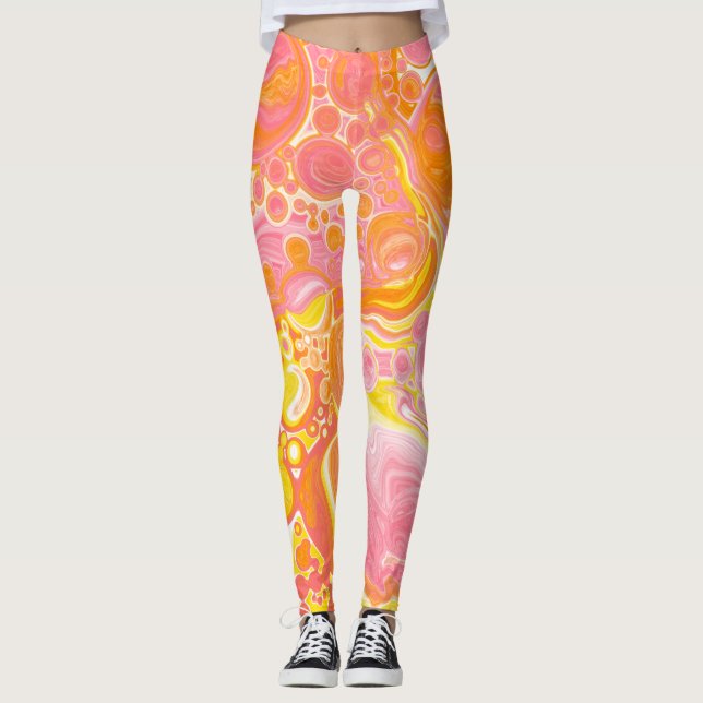 Pink and Orange Fluid Art  Leggings (Front)