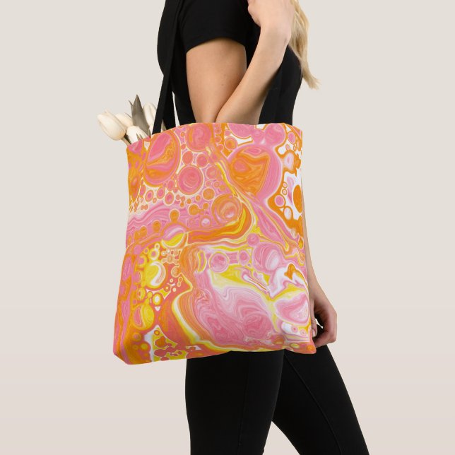 Pink and Orange Fluid Art Tote Bag (Close Up)