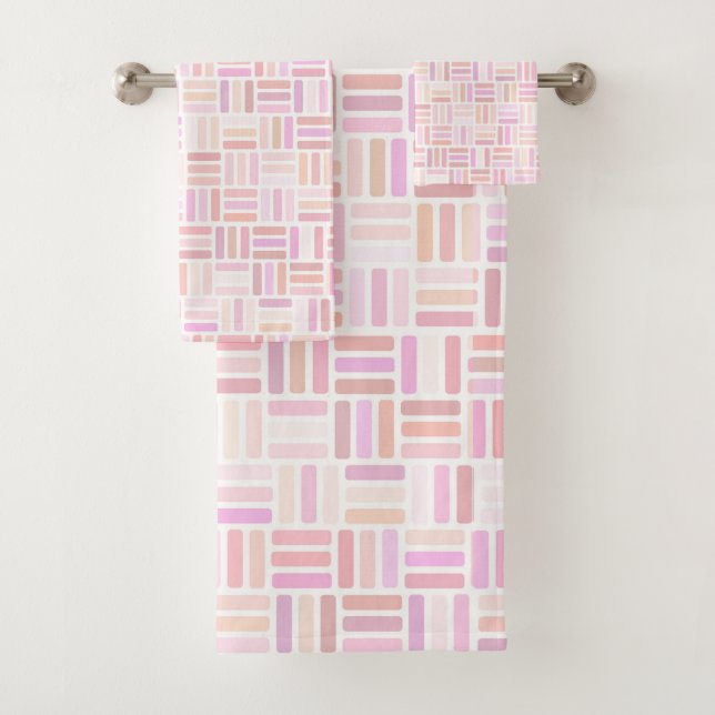 pink and orange Geometric Bath Towel Set (Insitu)