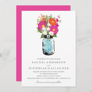Pink and Orange Gerber Daisies Mason Jar Wedding Invitation
