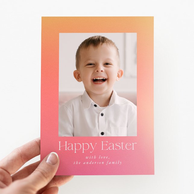 Pink and Orange Gradient Easter Photo Holiday Card (Creator Uploaded)