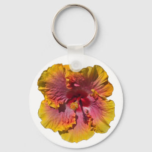 Pink and Orange Hibiscus Key Ring