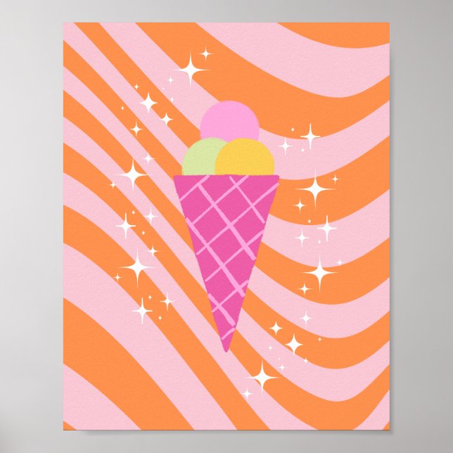 Pink and Orange Ice cream, Ice Cream Art, Preppy Poster (Front)