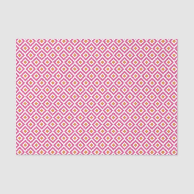 Pink and Orange Ikat Diamonds Pattern Tissue Paper (Front)