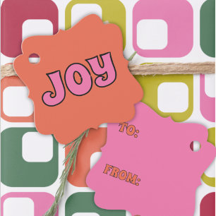 Pink and Orange Joy Retro 1970s Lettering Favour Tags