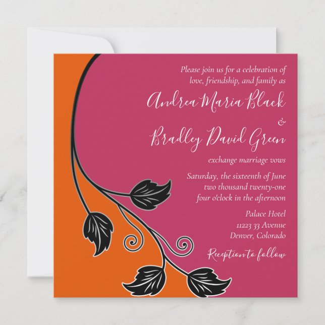 Pink and Orange Leafy Vine Wedding Invitation (Front)