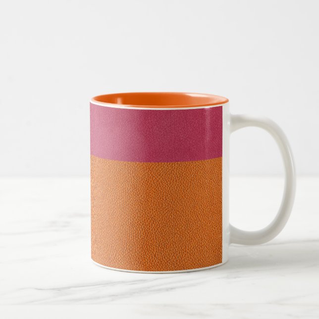 Pink and Orange Leather Look Two-Tone Coffee Mug (Right)