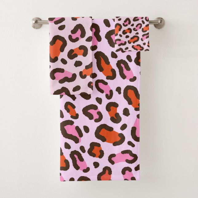 Pink and Orange Leopard Animal Print  Bath Towel Set (Insitu)