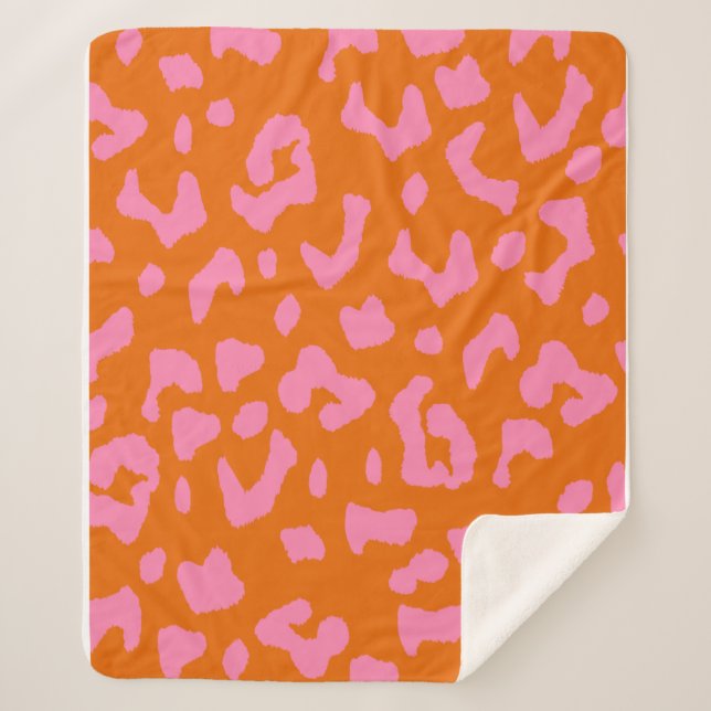 Pink and Orange Leopard Print Pattern Sherpa Blanket (Front)