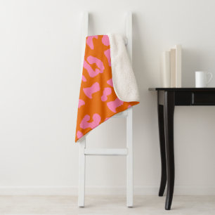 Pink and Orange Leopard Print Pattern Sherpa Blanket