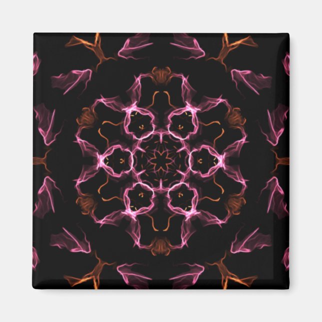 Pink and Orange Mandala on Black Background Magnet (Front)