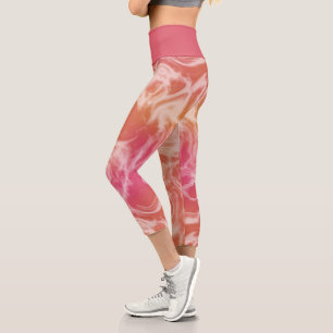 Pink and orange marble Abstract Capri Leggings