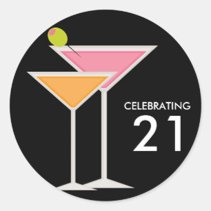 Pink and Orange Martinis Classic Round Sticker