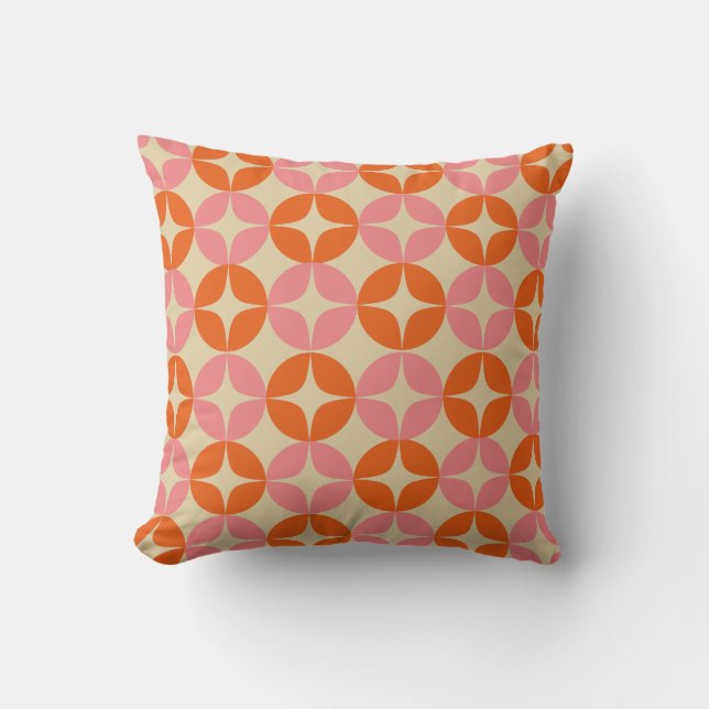 Pink and Orange Mid Century Mod Geometric Pattern Cushion (Front)