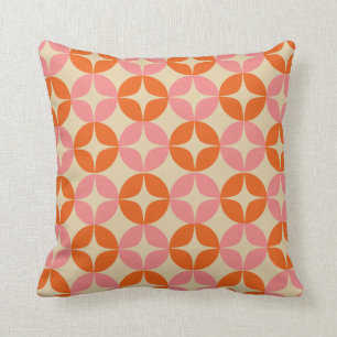 Pink and Orange Mid Century Mod Geometric Pattern Cushion