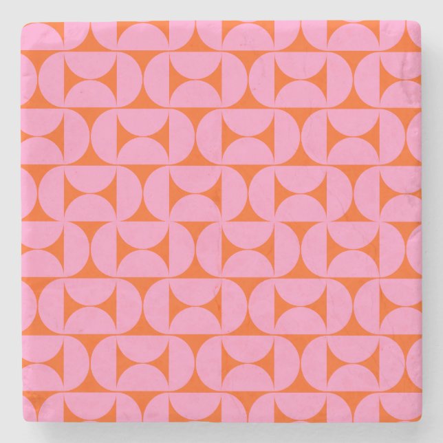 Pink And Orange Mid Century Modern Pattern Stone Coaster (Front)