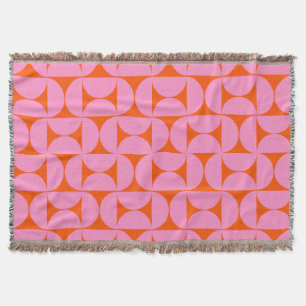Pink And Orange Mid Century Modern Pattern Throw Blanket