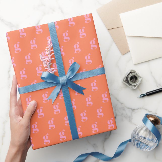 Pink and Orange Monogrammed Initial Simple Cute Wrapping Paper (Gifting)