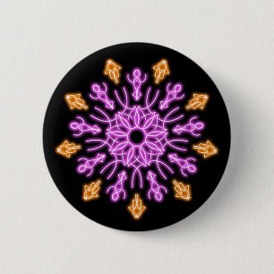 Pink and orange neon flower 6 cm round badge