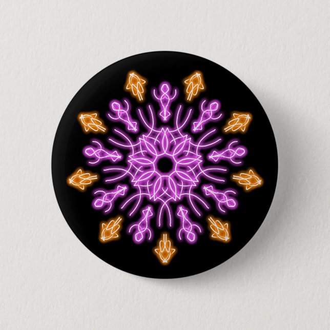 Pink and orange neon flower 6 cm round badge (Front)