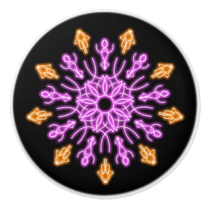 Pink and orange neon flower ceramic knob