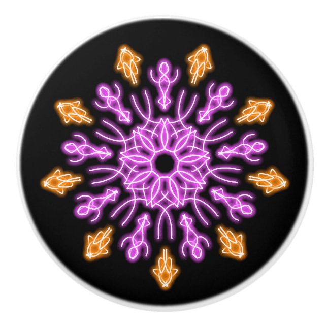 Pink and orange neon flower ceramic knob (Front)
