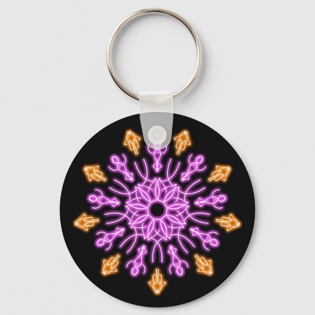 Pink and orange neon flower key ring (Front)