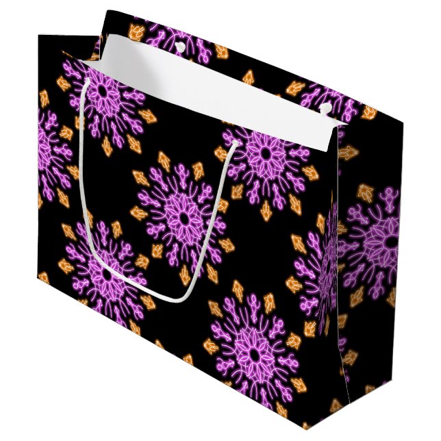 Pink and orange neon flower large gift bag (Front Angled)