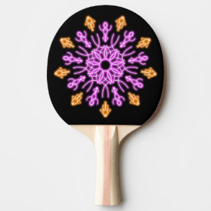 Pink and orange neon flower ping pong paddle