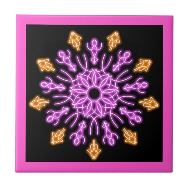 Pink and orange neon flower tile (Front)