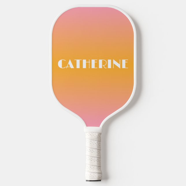 Pink and Orange Ombre Custom Name Pickleball Paddle (Front)
