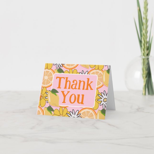 Pink And Orange Orange Fruit Floral  Thank You Card (Front)
